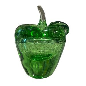 Green Glass Apple Paperweight